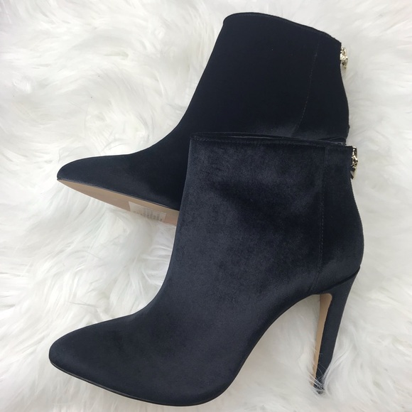 Black Velvet Stiletto Heel Ankle Boot - Picture 2 of 6